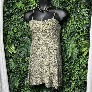 CALVIN KLEIN Dress Women Large‎ Green Animal Print Strappy Mini Skater NWT 2061